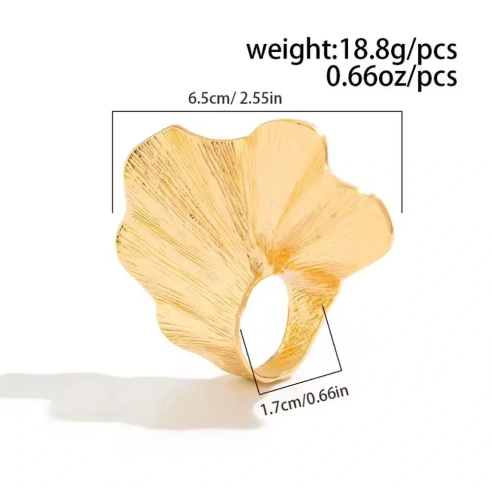 Exaggerated Gold Folded Leaf Wide Sculptural Ring